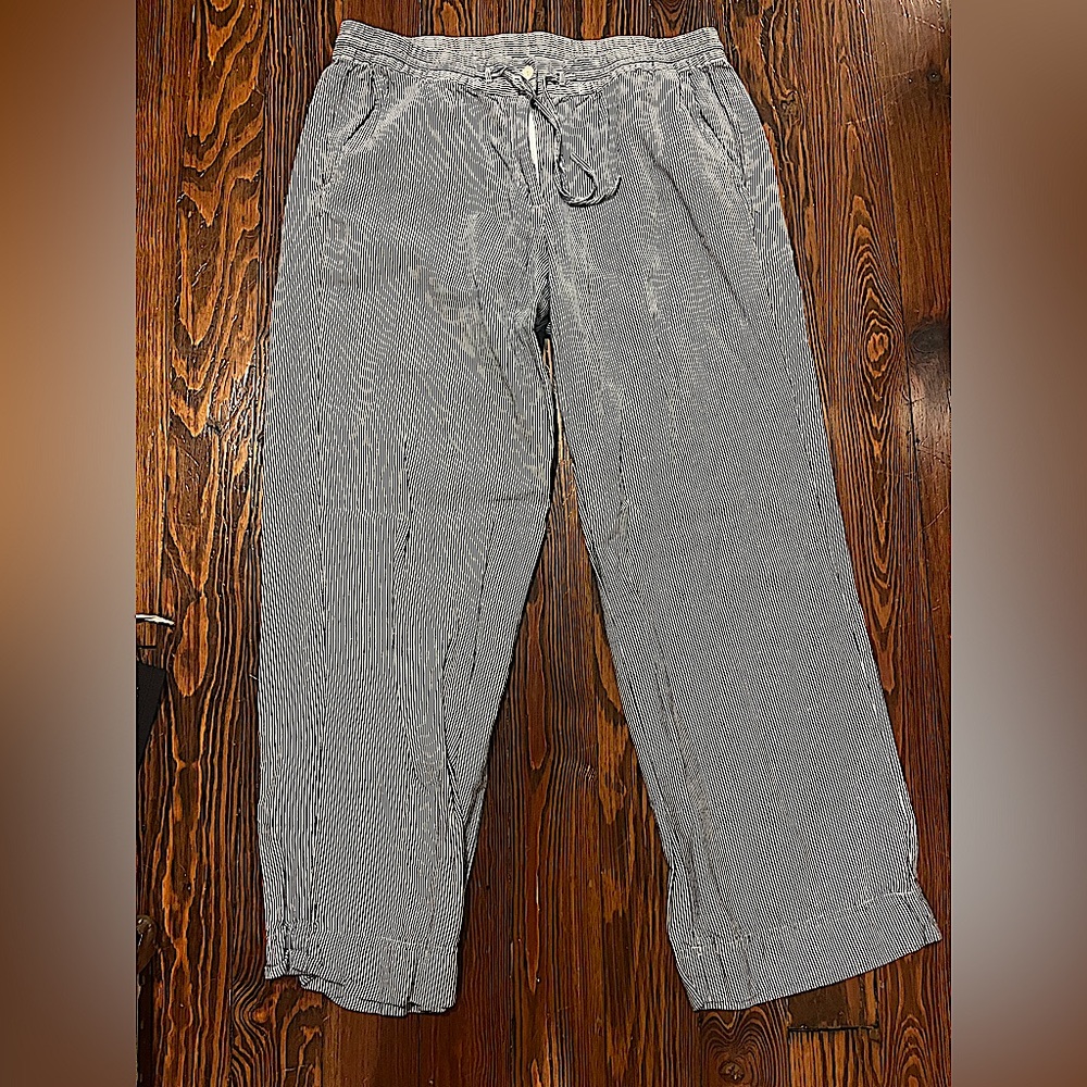 Talbots Blue Striped Linen Pants (Womens 12, Like New Condition)